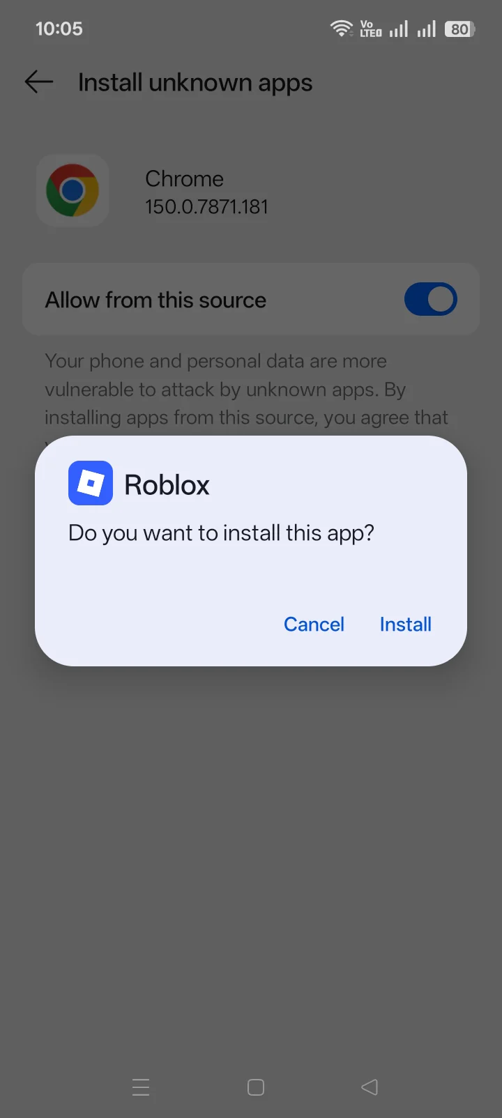 Android package installation confirmation used for platform-specific diagnosis